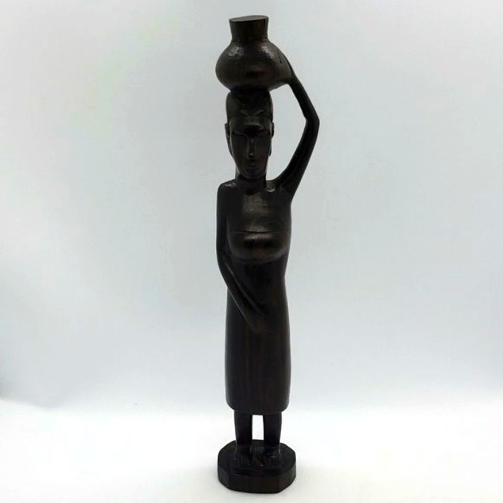 Tanganyika African Carved Wood Tribal Woman & Jug